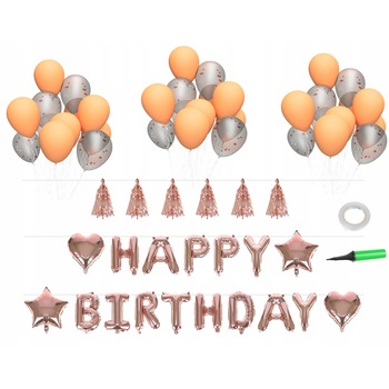 Set baloane aniversare, Zola®, 41 articole, Happy Birthday, pompa, baloane confetii si pompoane , roz, 30 cm Set baloane aniversare, Zola®, 41 articole, Happy Birthday, pompa, baloane confetii si pompoane , roz, 30 cm