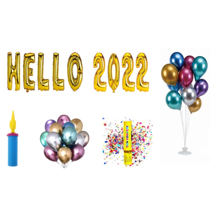Hello 2022 lufi szett, tortalap, 70 db, arany