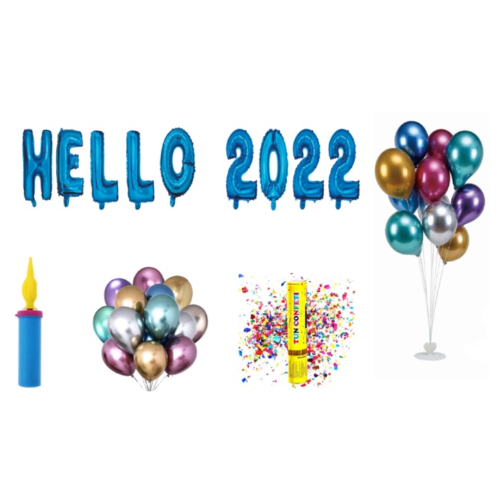 Hello 2022 lufi szett, tortalap, 70 db, kék