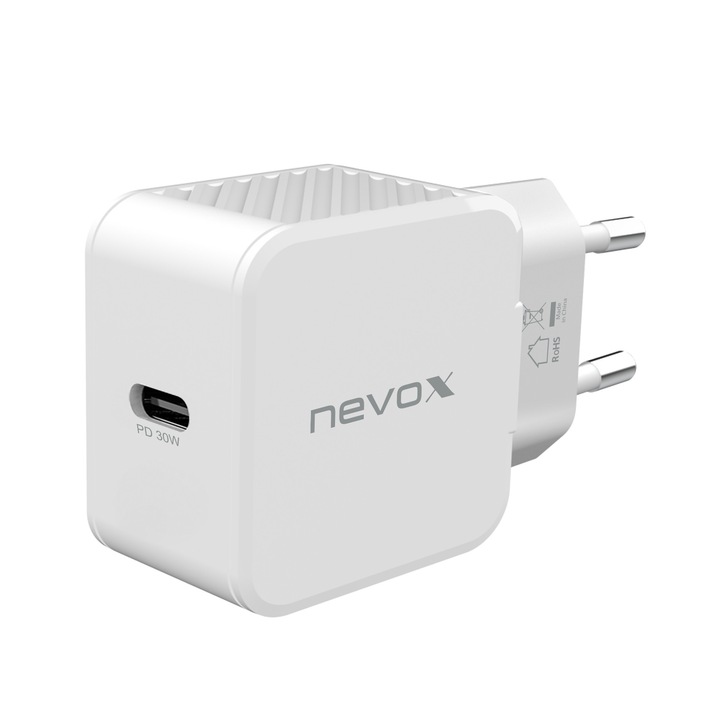 NEVOX gyorstöltő 30 W-os dugós töltő, USB-C tápellátás, fehér