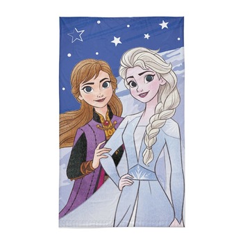 Prosop de maini, bumbac, Ana si Elsa, stelute, mov, 30x50 cm Prosop de maini, bumbac, Ana si Elsa, stelute, mov, 30x50 cm