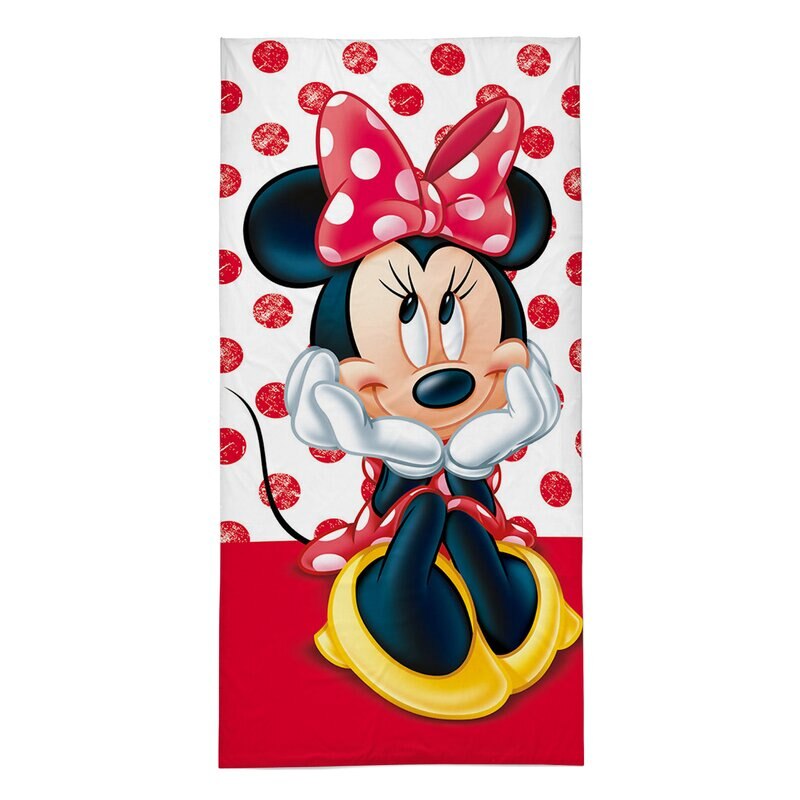 Prosop bumbac, Minnie Mouse, alb cu buline mari rosii, 140x70 cm