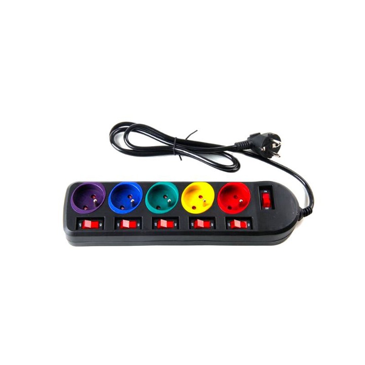 Hosszabbító kábel egyetlen kapcsolóval, 5 aljzat, 5 m, Kraft & Dele KD4002-CZ