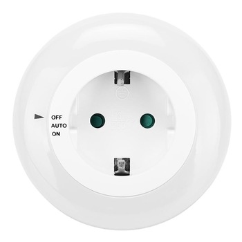Lampa veghe LED cu priza si senzor lumina, Quasar & Co., 0,5 W, 18 lm, lumina rece, On/Off/Auto, alb Lampa veghe LED cu priza si senzor lumina, Quasar & Co., 0,5 W, 18 lm, lumina rece, On/Off/Auto, alb