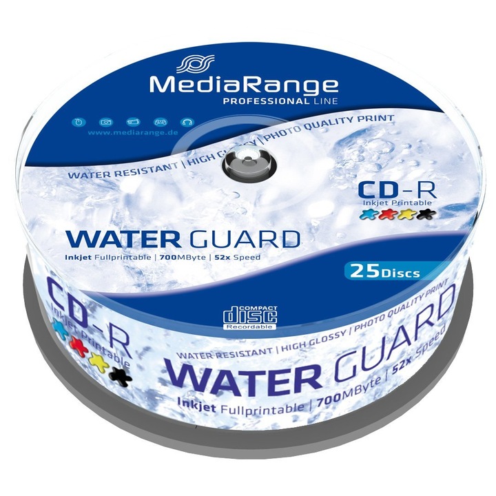 MediaRange CD-R 700MB 25pcs Spindel 52x Waterguard fullpri