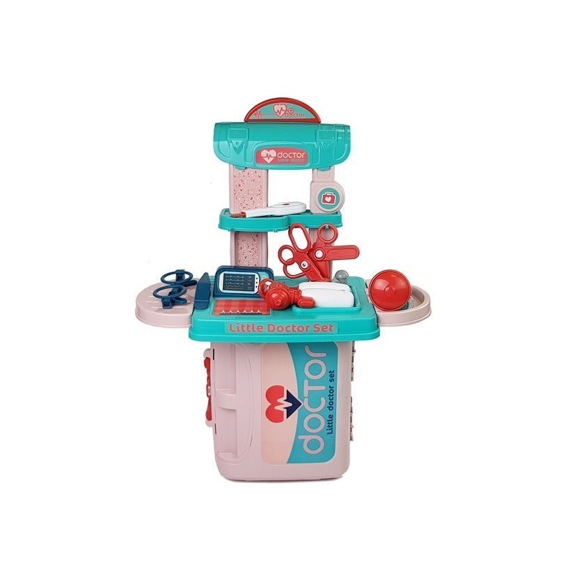 Set trusa doctorului cu accesorii, 10 piese, pentru copii, intr-o servieta roz, 7376