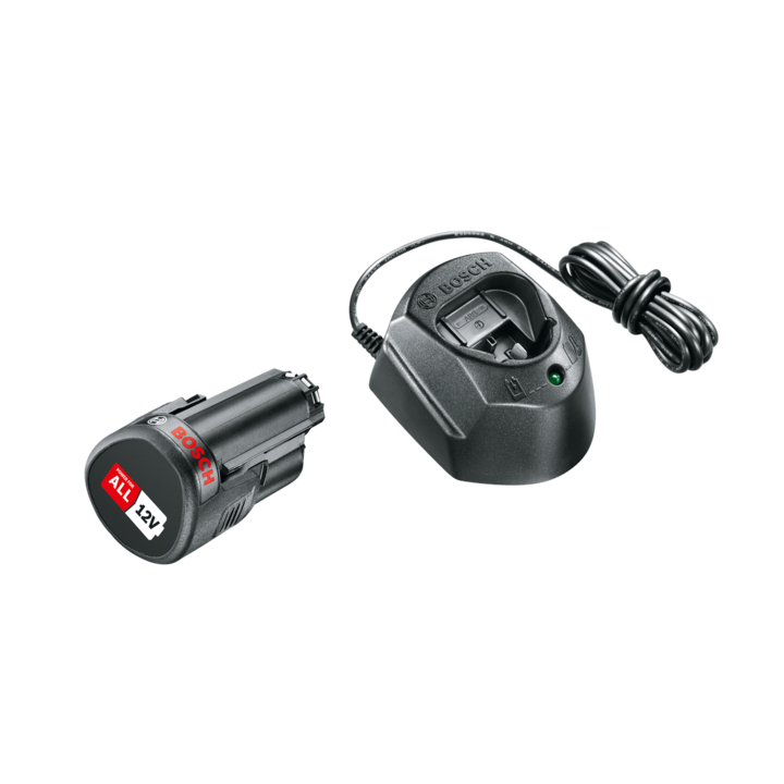 Комплект батерии Bosch, 12V, 1x1.5Ah OA + Зарядно устройство GAL1210, Пластмаса, Черен