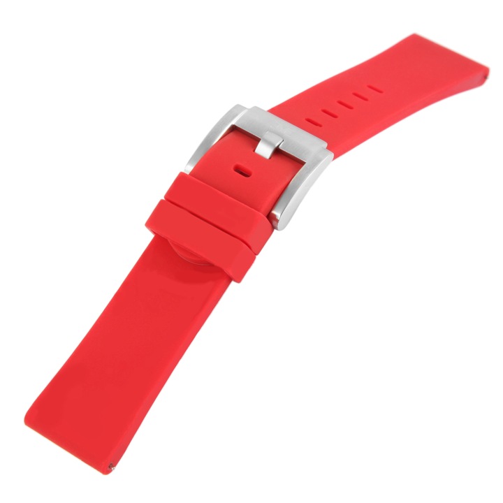 Curea de ceas din silicon TW Steel, rosu, catarama argintie, 22 mm