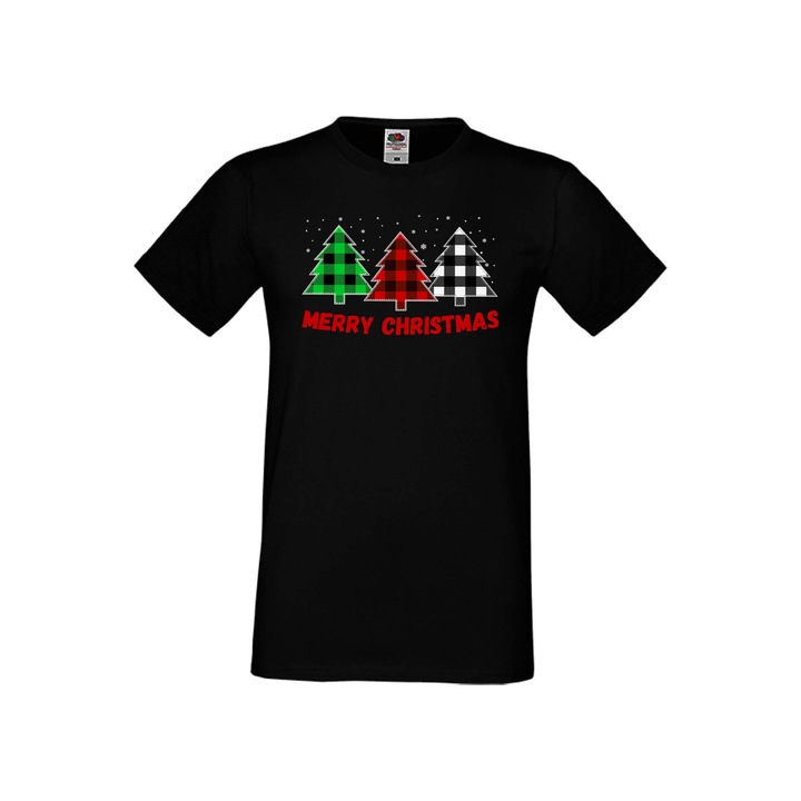 Tricou de Craciun pentru barbati Tralala Merry Christmas Buffalo Christmas Trees, Negru, 5XL
