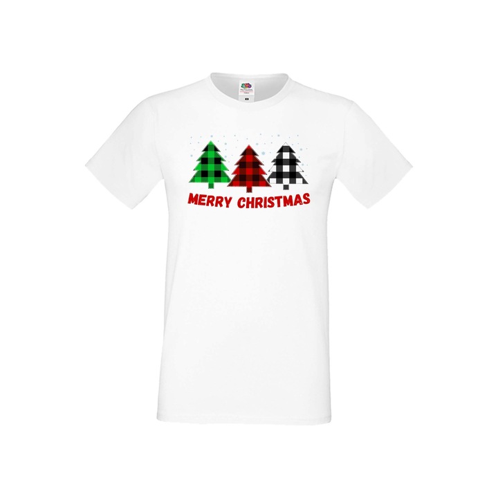 Tricou de Craciun pentru barbati Tralala Merry Christmas Bivol Pomi de Craciun, Alb, 5XL