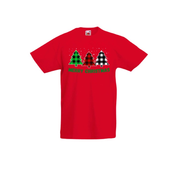 Tricou de Craciun pentru copii Tralala Sora/Frate Craciun Fericit Bivol Pomi de Craciun, Rosu, S - 5-6 ani (116-128)