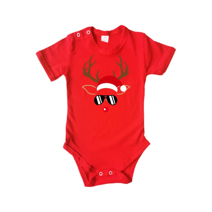 Бебешко Коледно Боди Tralala Reindeer Faces, Червен, 3XL - 92 (24-30 месеца)