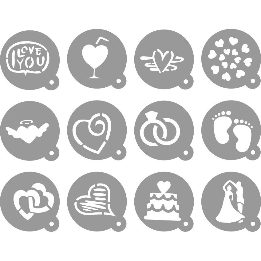 Set 12 Mini Sabloane Love Celebration, diam: 14cm / buc, Refolosibile, SP127