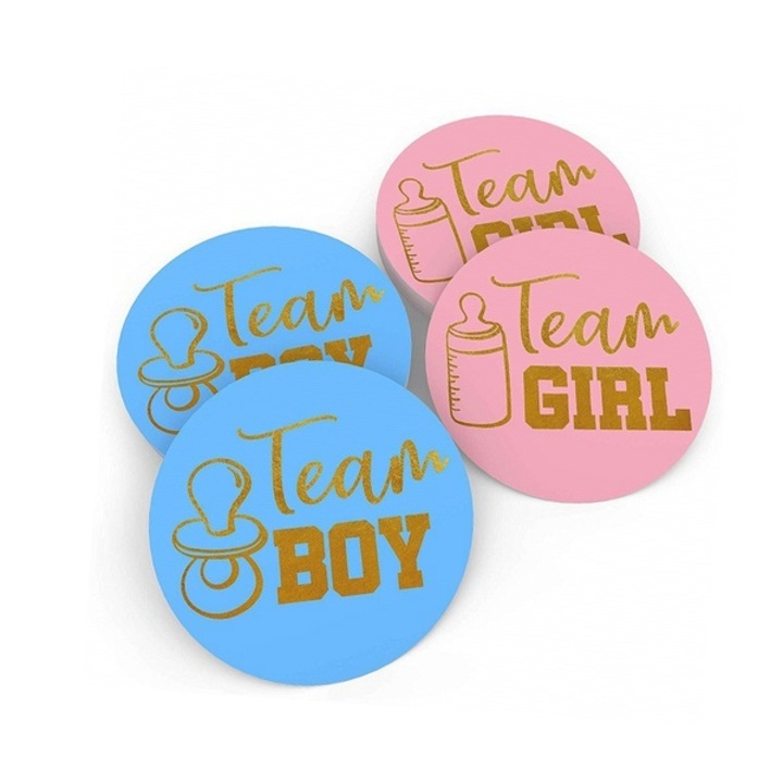 Set 20 buc stickere Team Boy, petrecere baietel, Albastru, Team Girl petrecere fetita, Roz, Petrecere copii, Gender Reveal / Baby shower