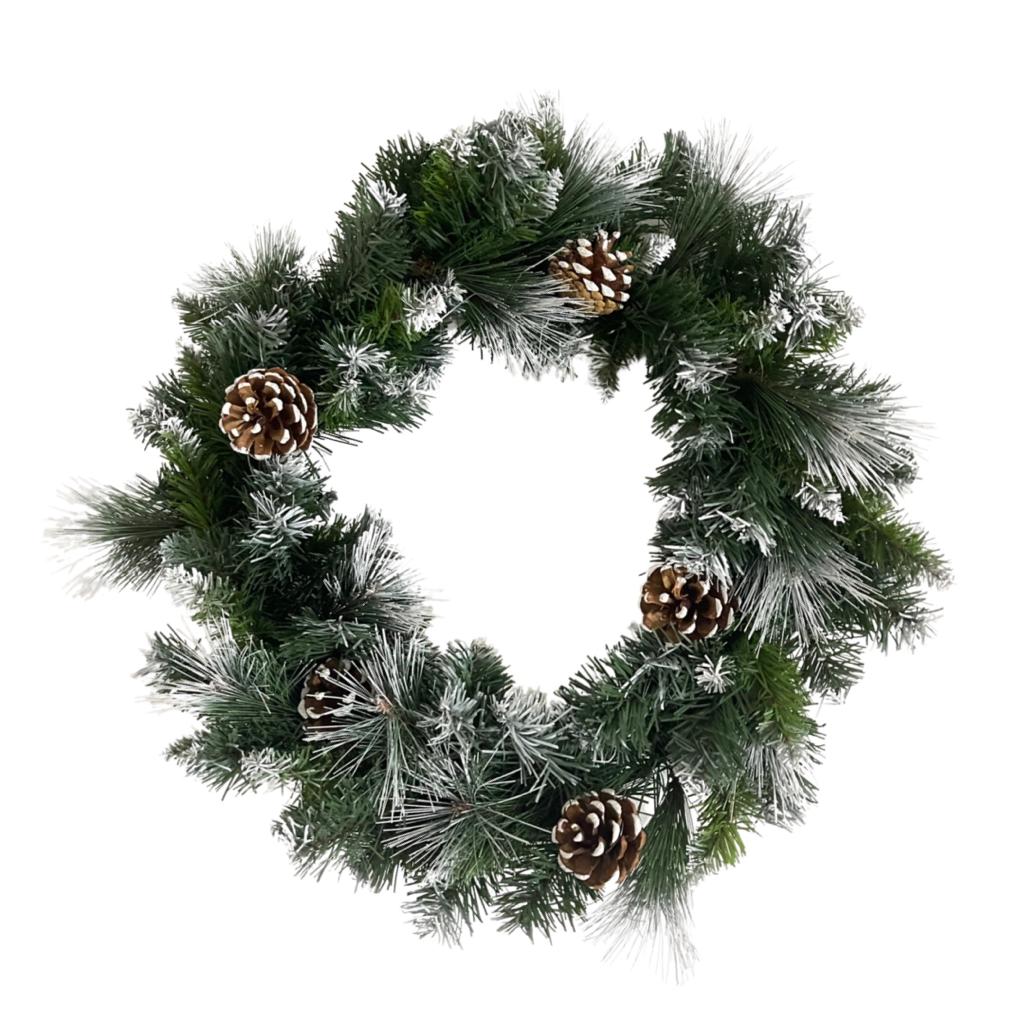 Coronita de Craciun artificiala, alb/verde, 45 cm