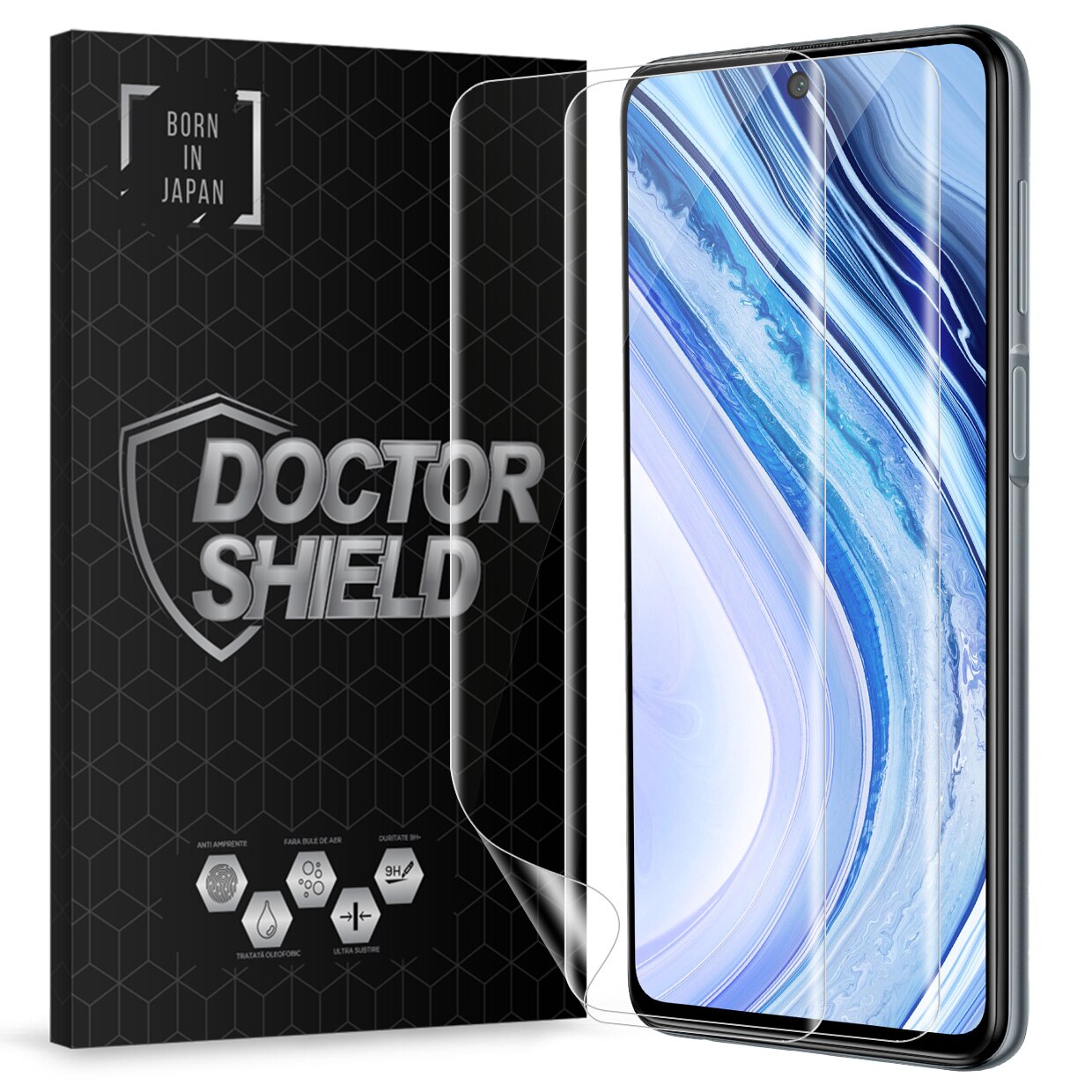Set 2 Bucati, Folie Silicon Dr.Shield, Compatibil Xiaomi Redmi Note 9 Pro, Nano Repair, Protectie Profesionala Ecran, Full Cover