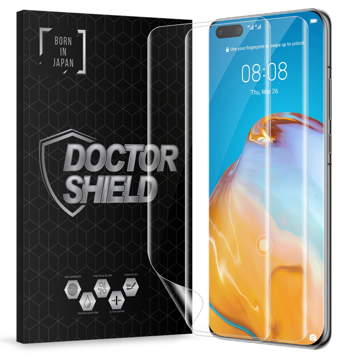 Set 2 Bucati, Folie Silicon Dr.Shield, Compatibil Huawei P40 Pro, Nano Repair, Protectie Profesionala Ecran, Full Cover