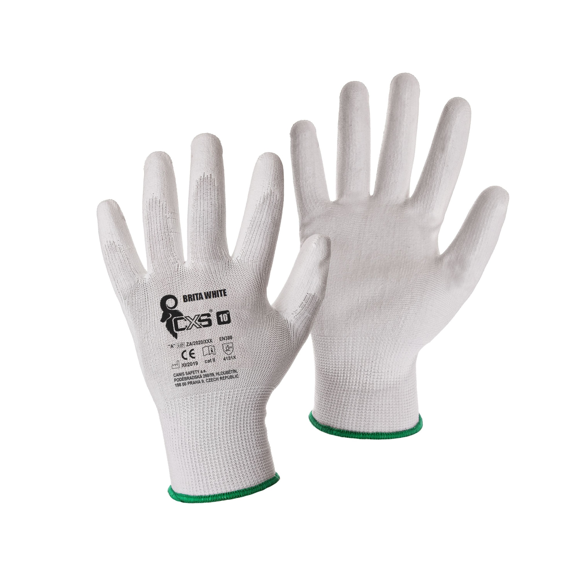 Set de 12 perechi de manusi de protectie din poliester cu poliuretan, albe, Brita, marimea M