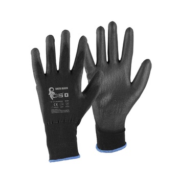 Set de 12 perechi de manusi de protectie din poliester cu poliuretan, negre, Brita, marimea M Set de 12 perechi de manusi de protectie din poliester cu poliuretan, negre, Brita, marimea M