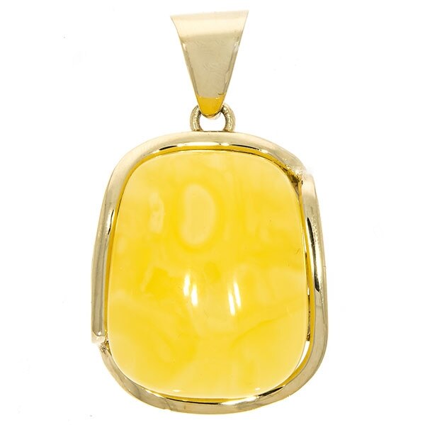 Pandantiv argint Placat cu Aur si Piatra Naturala de Chihlimbar Galben Mat, 4.5 x 2.6cm