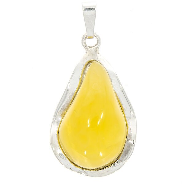 Pandantiv Argint Elegant cu Piatra Naturala de Chihlimbar Baltic Galben Mat, 4.9 x 2.4cm