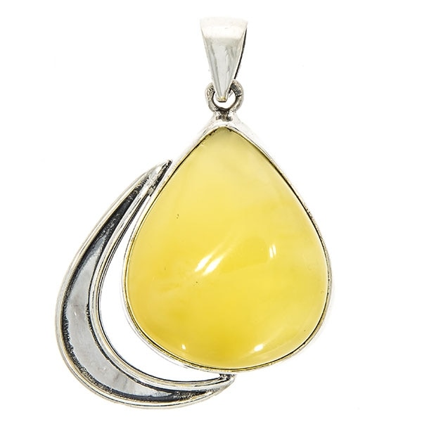 Pandantiv Argint Antichizat Statement cu Piatra Naturala de Chihlimbare Baltic Galben, 5.2 x 3.6cm