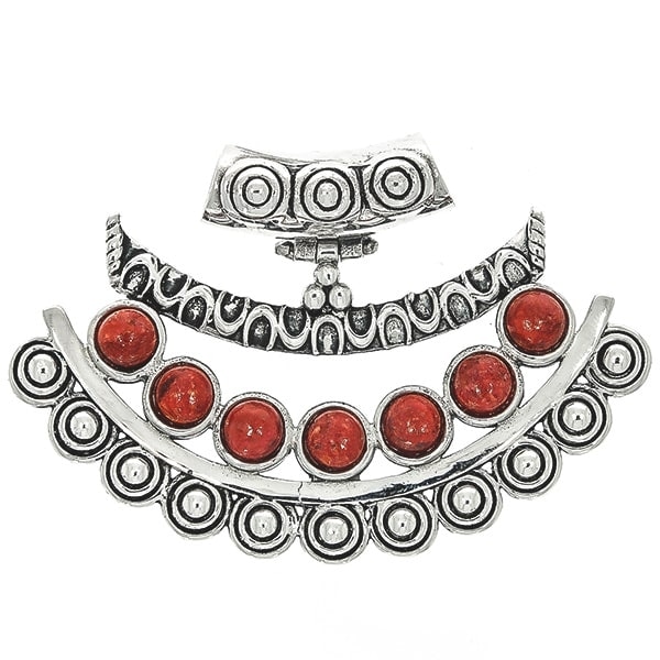 Pandantiv Argint Antichizat Lucrat Manual cu Pietre Naturale de Coral, 3.5 x 5.5cm