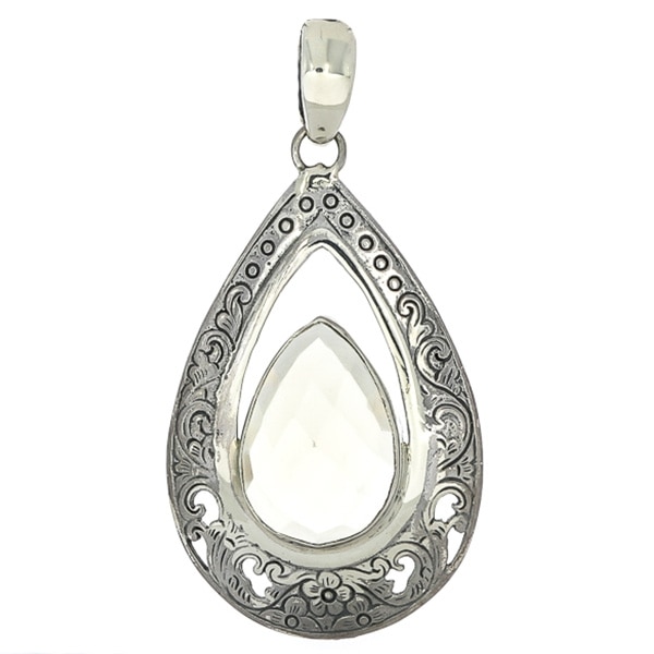 Pandantiv Argint Antichizat Lacrima Lucrat Manual cu Detalii Florale si Piatra de Citrin, 5x2.6cm