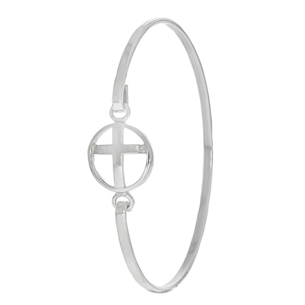 Bratara Argint Fixa cu Incuietoare Rotunda cu Cruce, 6cm diametru