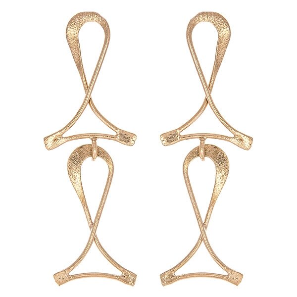 Cercei Argint Satinat Lungi Placati cu Aur Rose 4.5 x 1.4cm