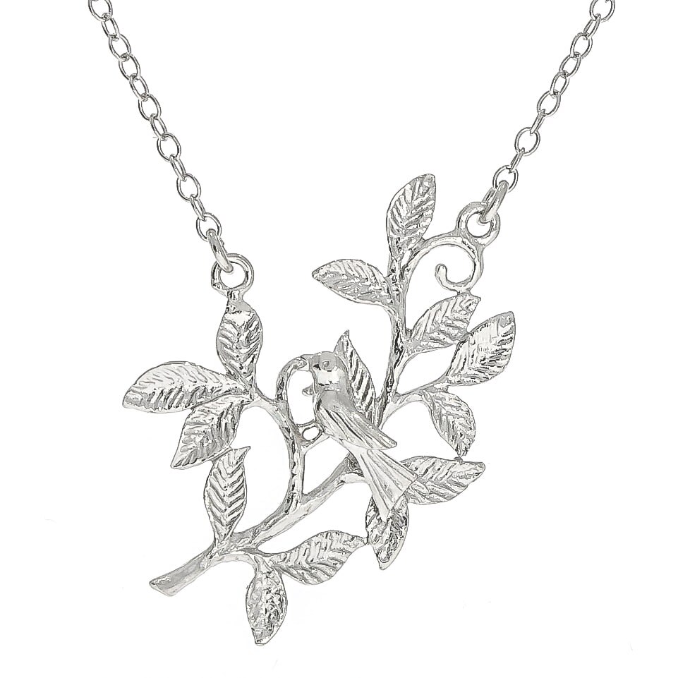 Lantisor Argint Satinat cu Pandantiv cu Pasari, 40cm