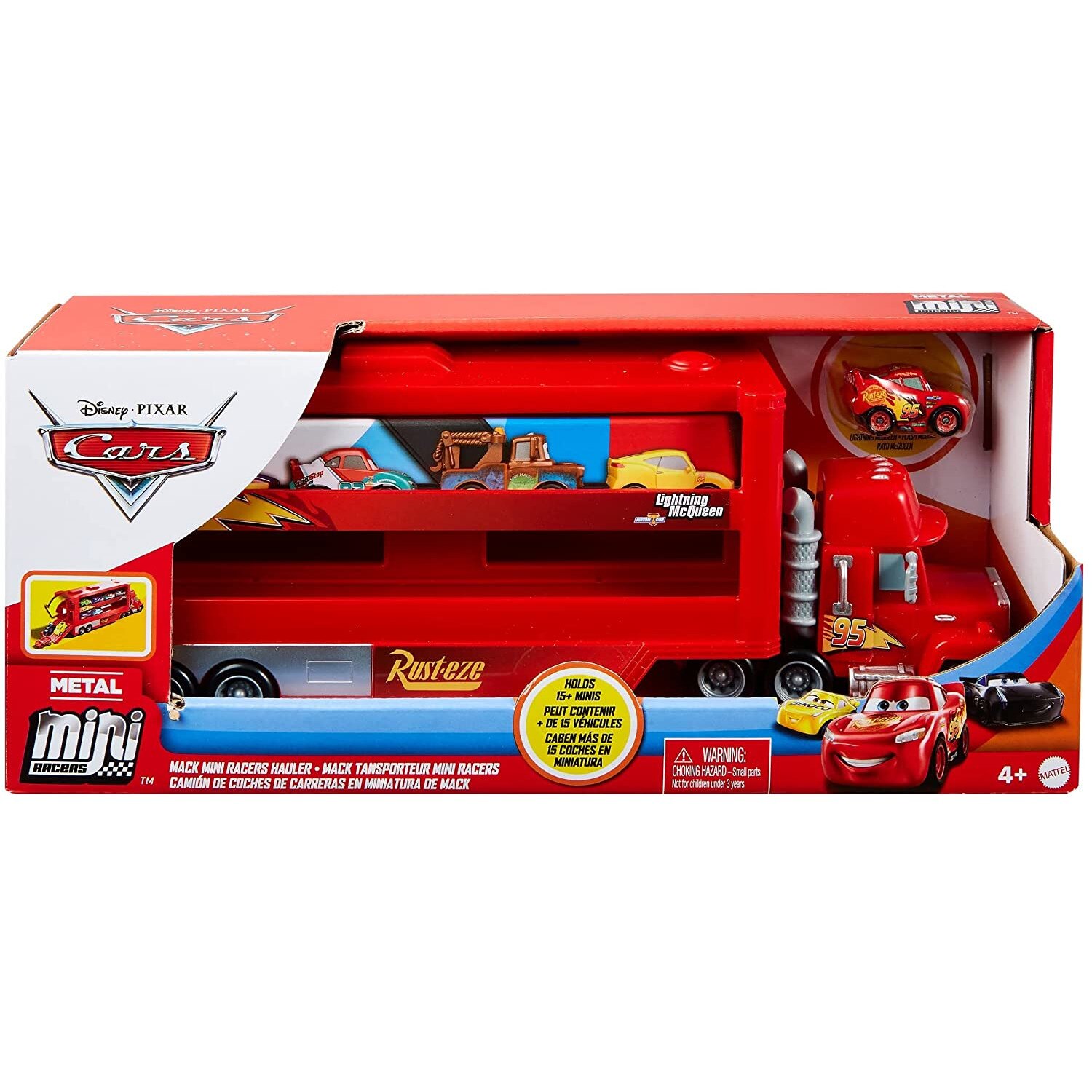 Set Camion Mack cu masinuta Fulger McQueen Mini Racers Cars, 1 camion si 1 masinuta