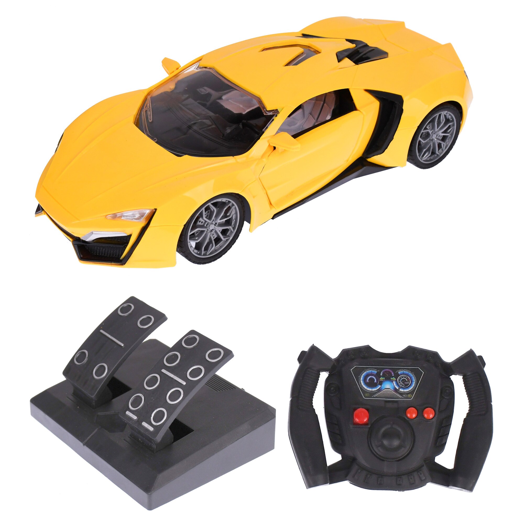 Masinuta de jucarie cu radiocomanda si pedale, galbena