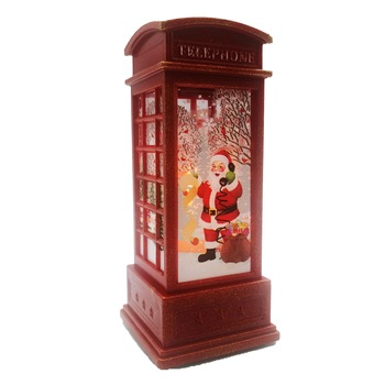 Felinar Luminos Sclipitor, Cabina Telefonica Londoneza, culoare Cires, tema Mos Craciun/Om de Zapada 14cm, Vision® Felinar Luminos Sclipitor, Cabina Telefonica Londoneza, culoare Cires, tema Mos Craciun/Om de Zapada 14cm, Vision®