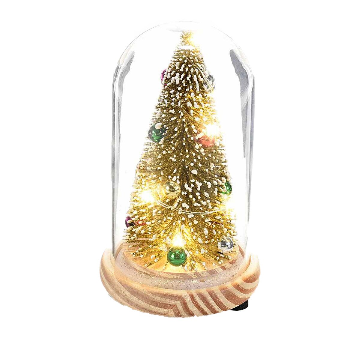 Decoratiune Brad de Craciun iluminat in dom de sticla 14.5 x 8 cm