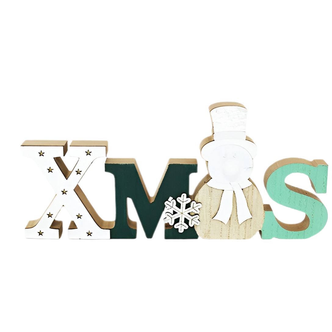 Decoratiune Craciun cu Lumini, Forma XMAS, Din Lemn, 13x29 cm, Alb Verde
