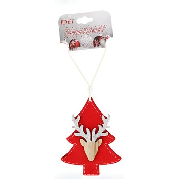 Decoratiune Brad Craciun din Lemn, cu Figurina Ren, Pe Suport Textil Forma Bradut, 22 cm, Rosu Argintiu Decoratiune Brad Craciun din Lemn, cu Figurina Ren, Pe Suport Textil Forma Bradut, 22 cm, Rosu Argintiu