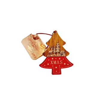 Decoratiune Brad Craciun din Lemn si Material Textil, cu Figurina Ren in Padure, Forma Bradut, 22 cm, Rosu Argintiu Decoratiune Brad Craciun din Lemn si Material Textil, cu Figurina Ren in Padure, Forma Bradut, 22 cm, Rosu Argintiu