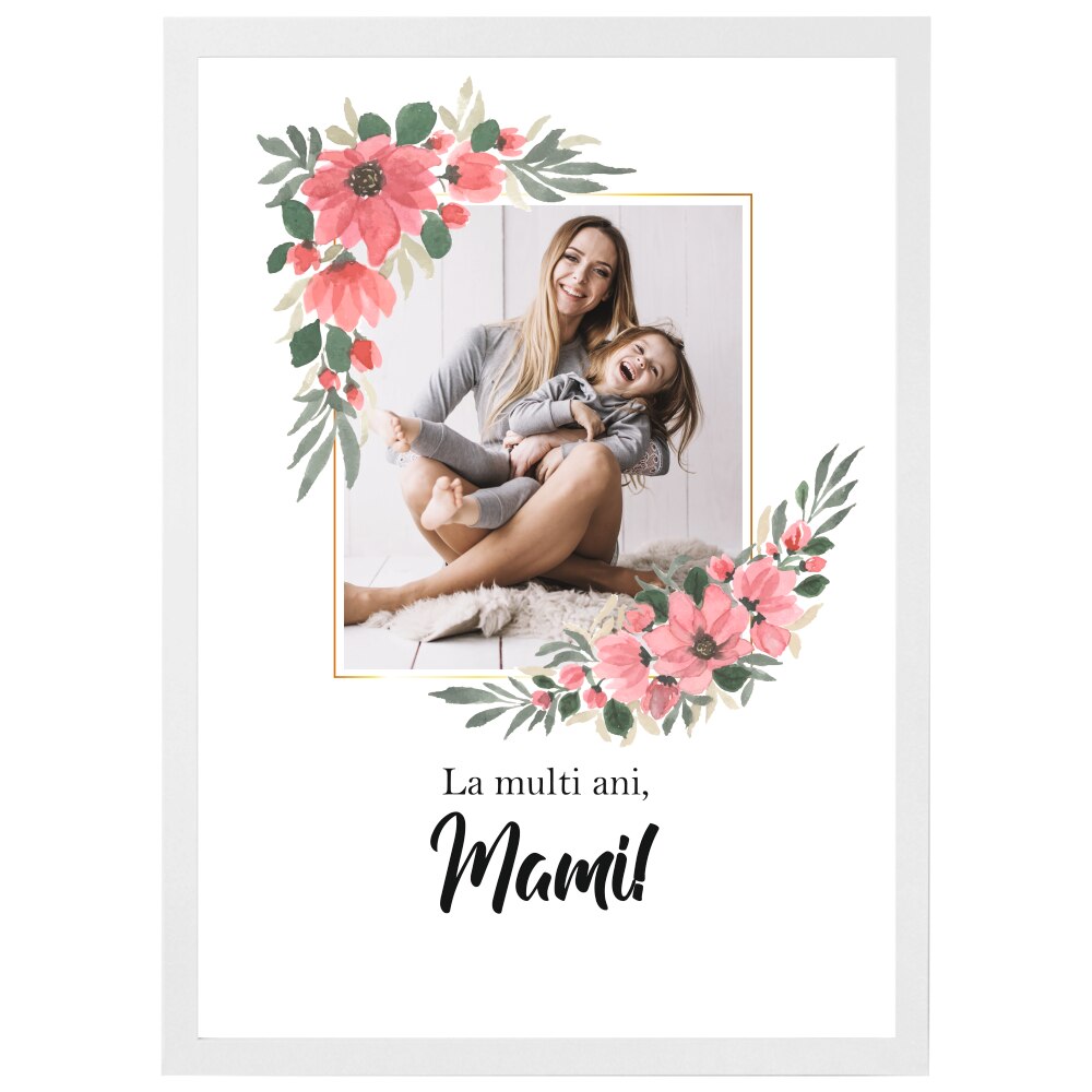 Tablou personalizat cu poza, Priti Global, pentru ziua mamei, La multi ani mami, 8 martie, din lemn, Alb, A3, 30 x 42 cm