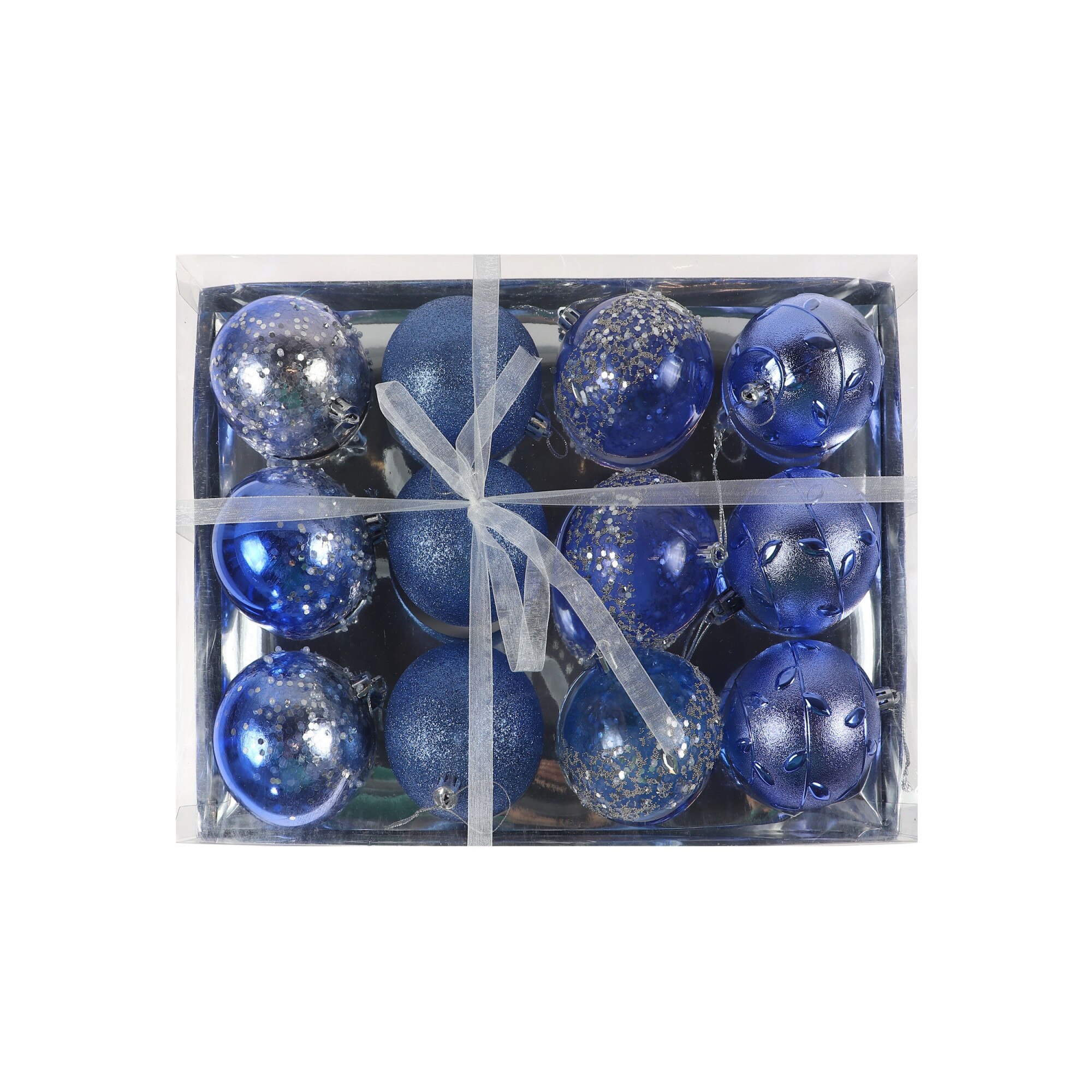 Set 12 globuri Craciun, albastre, D 8 cm, SYQB-012086