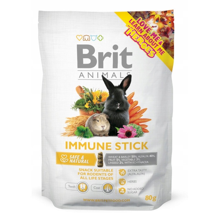 Baton de imunitate pentru rozatoare, Brit Animals, 80g