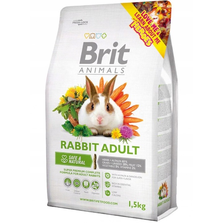 Hrana pentru iepuri adulti, Brit Animals, Adult 1.5kg