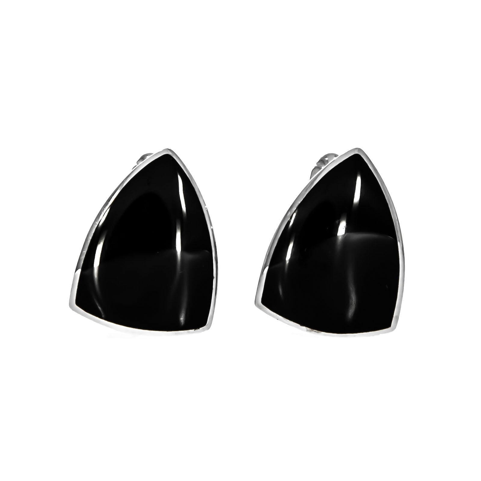 Butoni argint cu Email Negru Triunghiulari