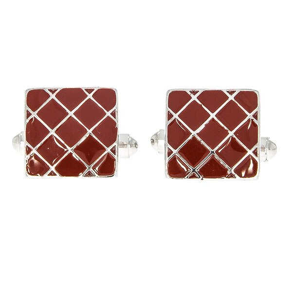 Butoni Argint Patrati cu Email Hasurat Rosu