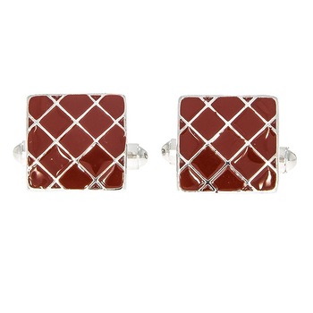 Butoni Argint Patrati cu Email Hasurat Rosu Butoni Argint Patrati cu Email Hasurat Rosu