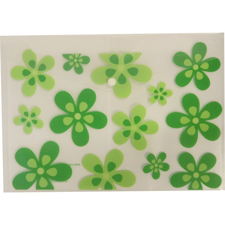 Mapa plastic A4 cu capsa, elemente florale, verde, T2000, US-236V