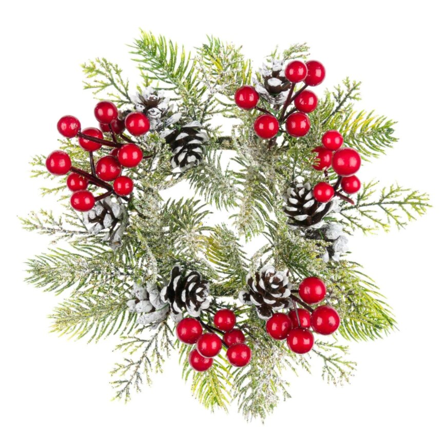 Decoratiune Craciun, Zola®, de pus lumanarea, cu fructe de padure si conuri ninse, 24 cm