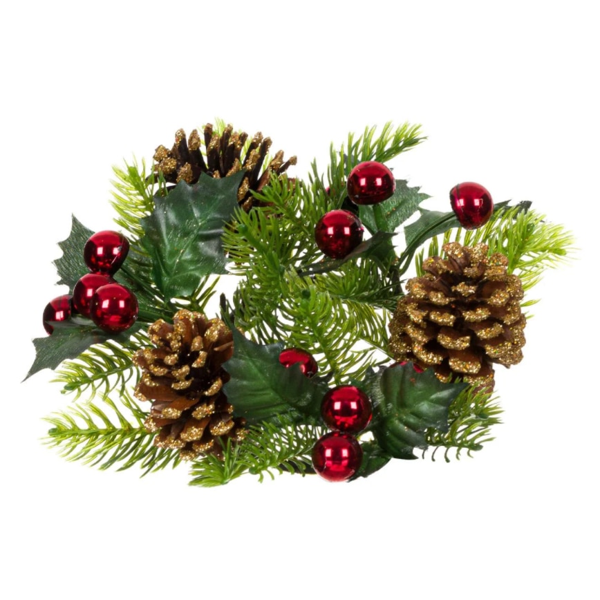 Decoratiune Craciun, Zola®, de pus lumanarea, cu conuri sclipicioase, 23 cm