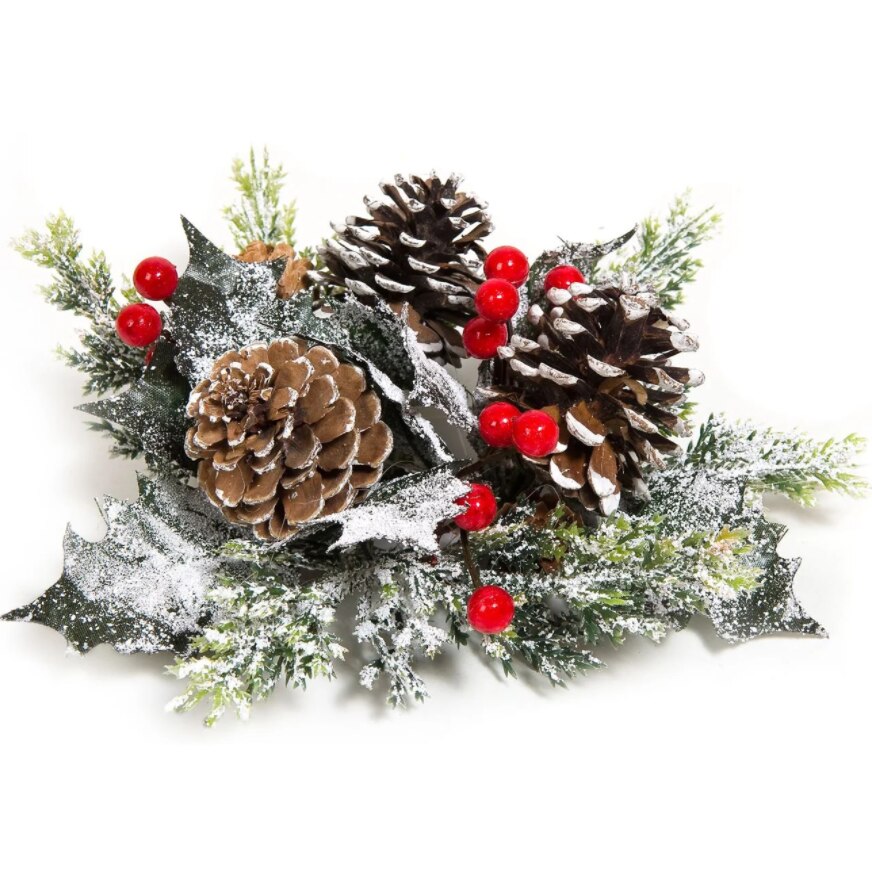 Decoratiune Craciun, Zola®, de pus lumanarea, conuri si verdeata cu ninsoare, 18 cm