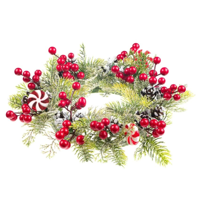 Decoratiune Craciun, Zola®, de pus lumanarea, model cu fructe rosii si verdeata, conuri si acadele, 32 cm